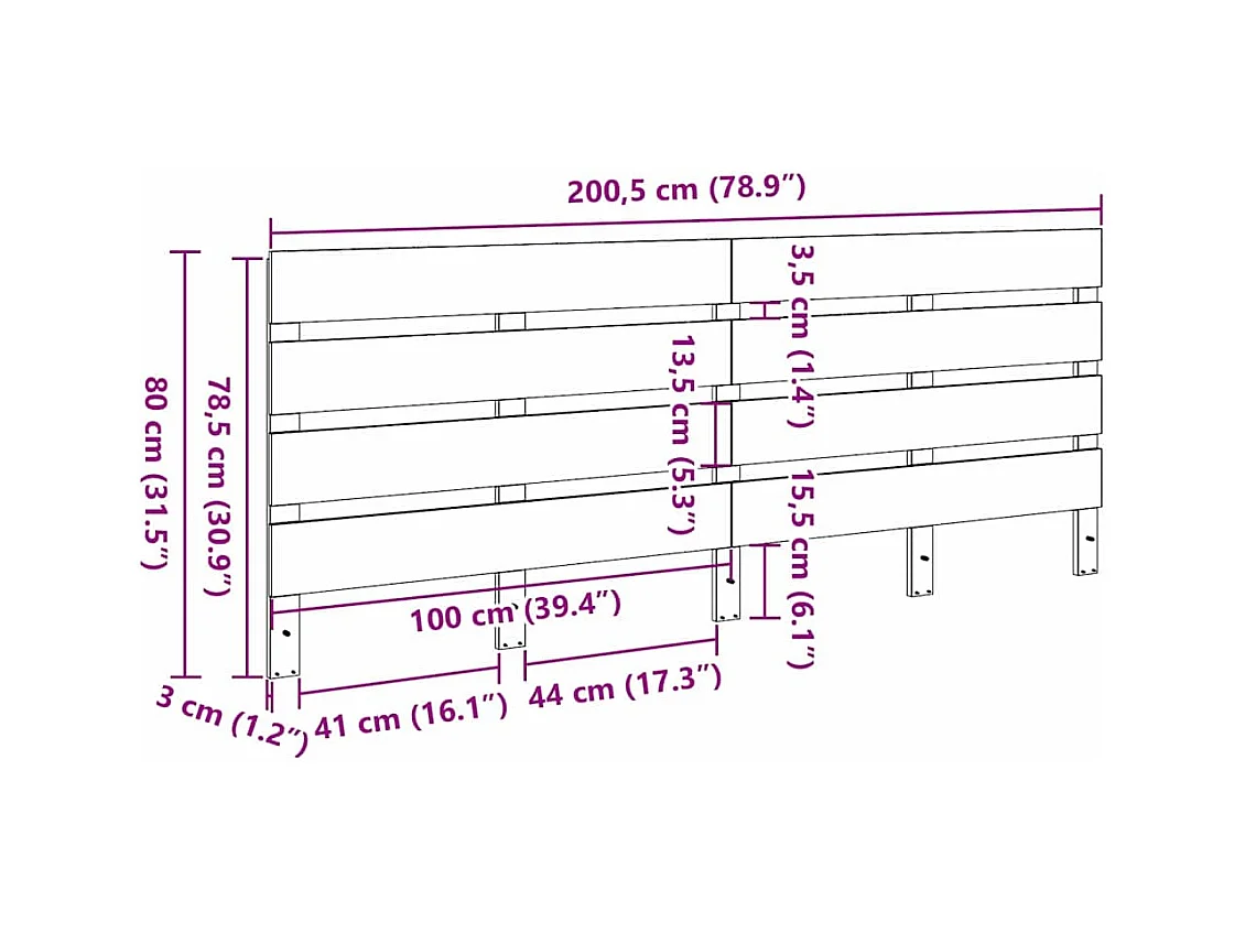 Tête de lit Marron cire 200.5 x 3 x 80 cm Bois massif en pin