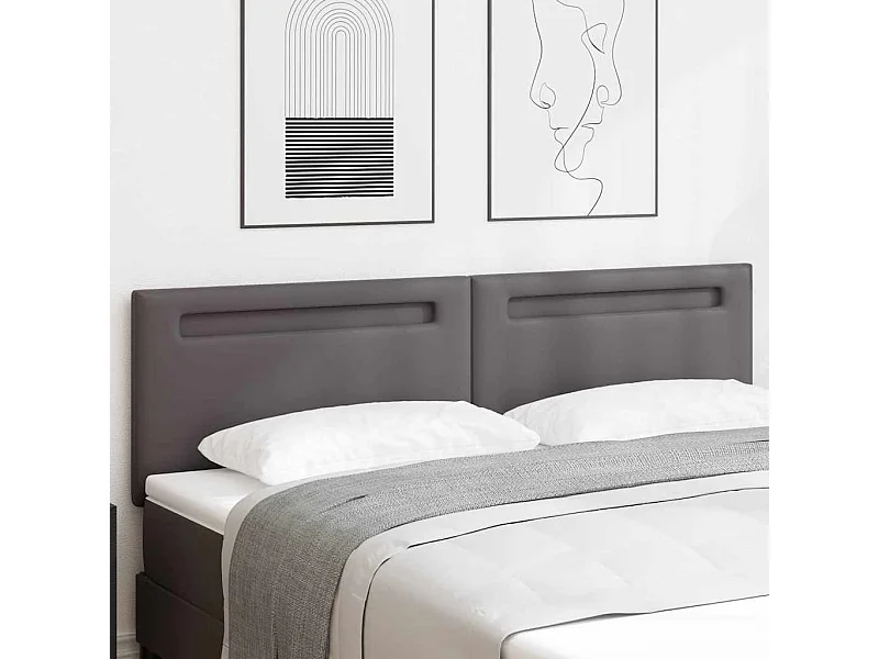 Tête de lit avec des lumières à LED Gris 180 cm PVC