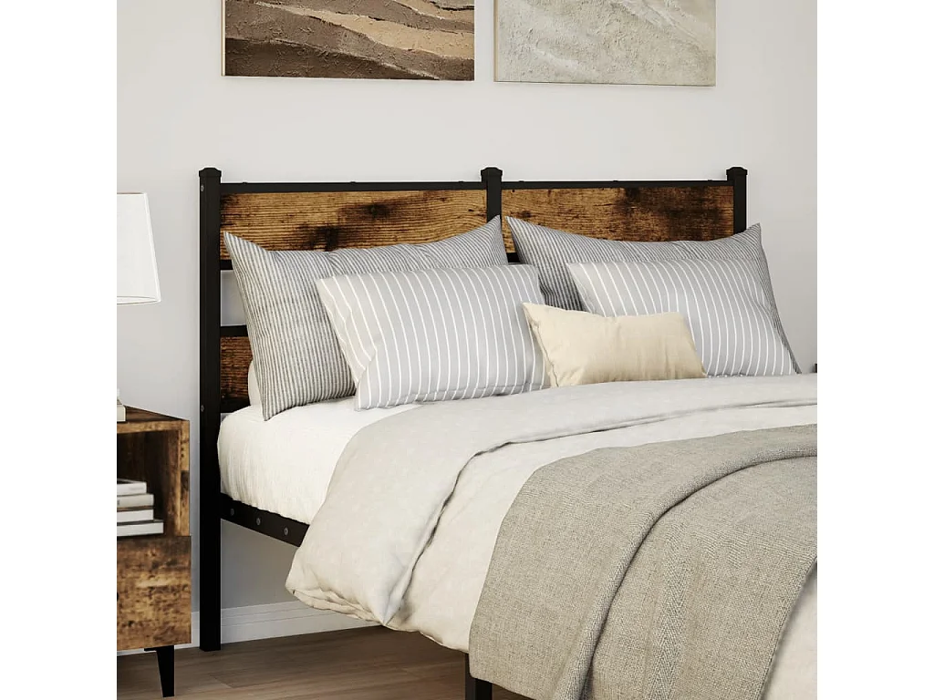 Tête de lit chêne fumé 135 cm fer et bois d'ingénierie