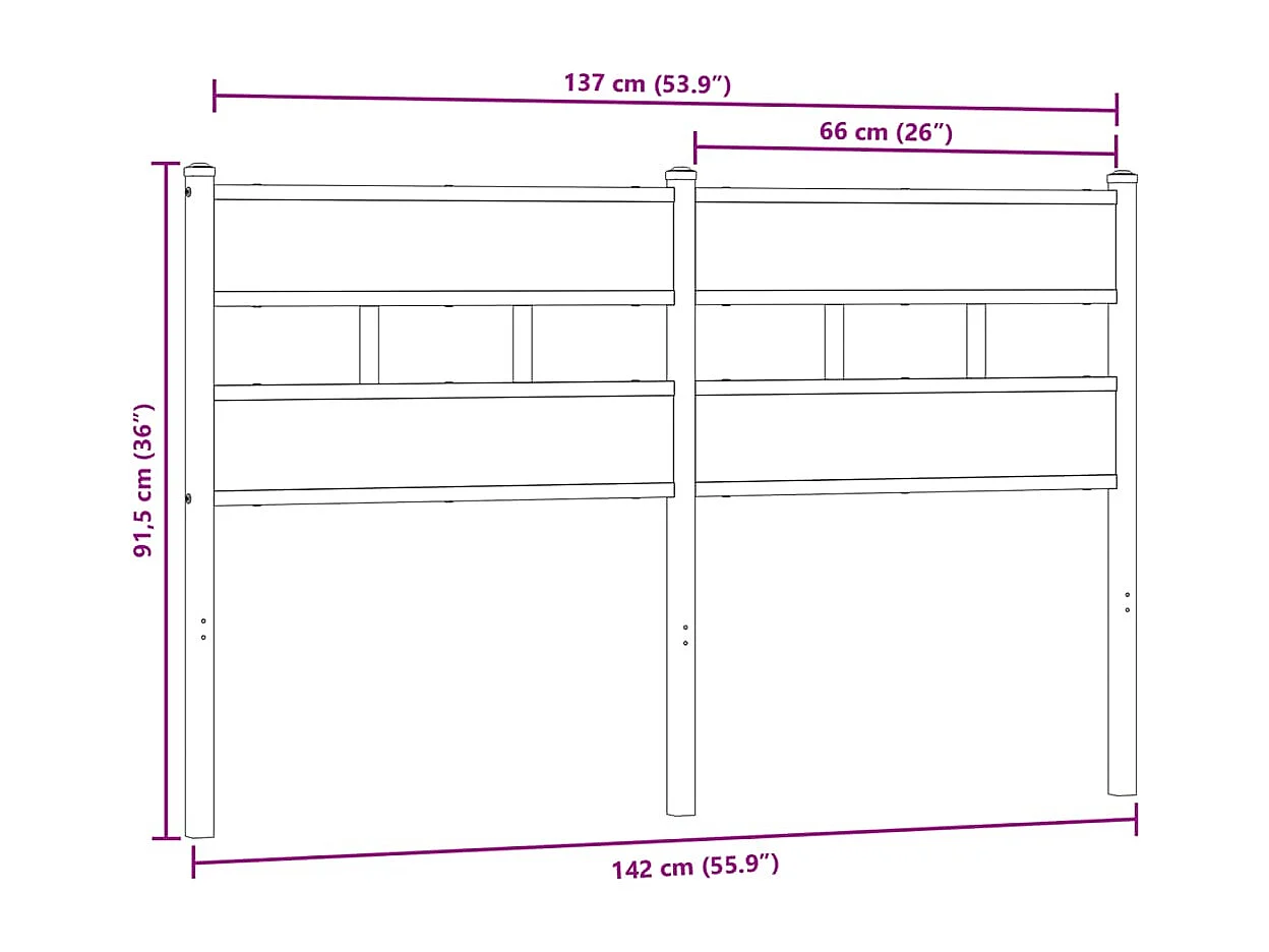 Tête de lit chêne fumé 135 cm fer et bois d'ingénierie