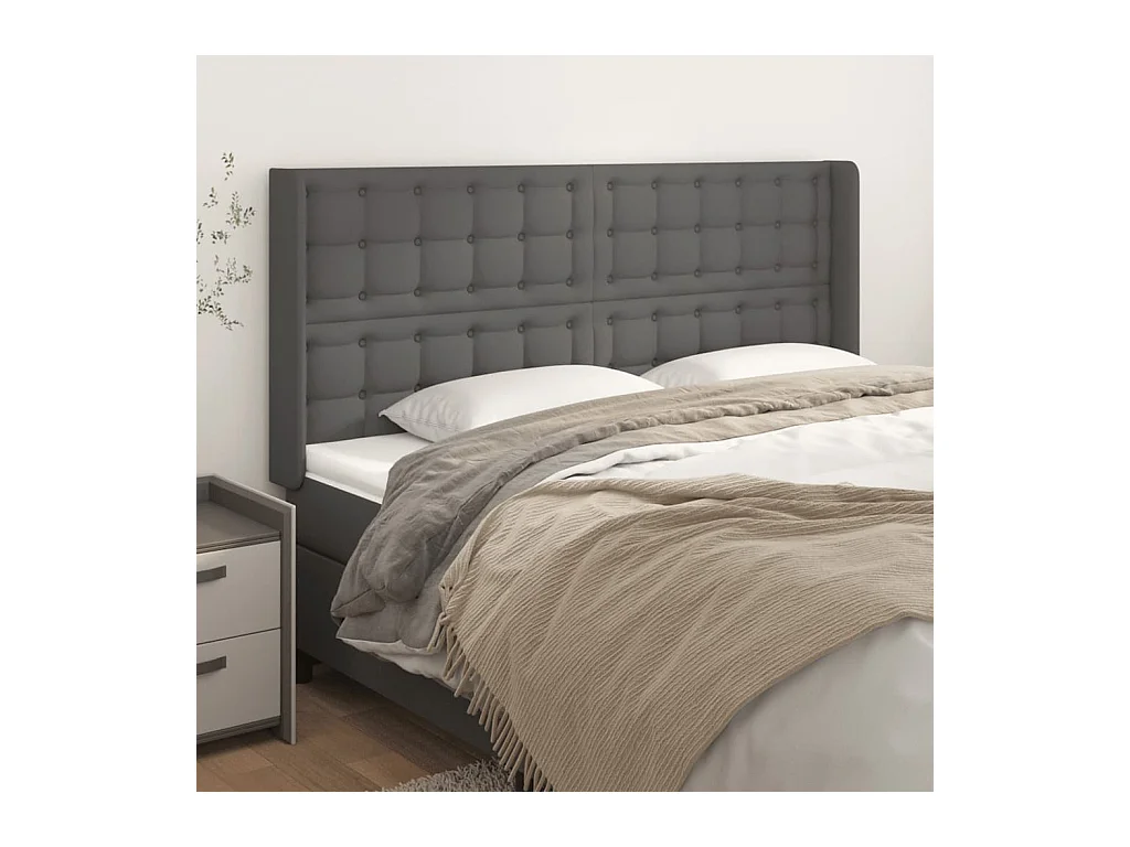 Hoofdbord met randen 163x16x118/128 cm kunstleer grijs