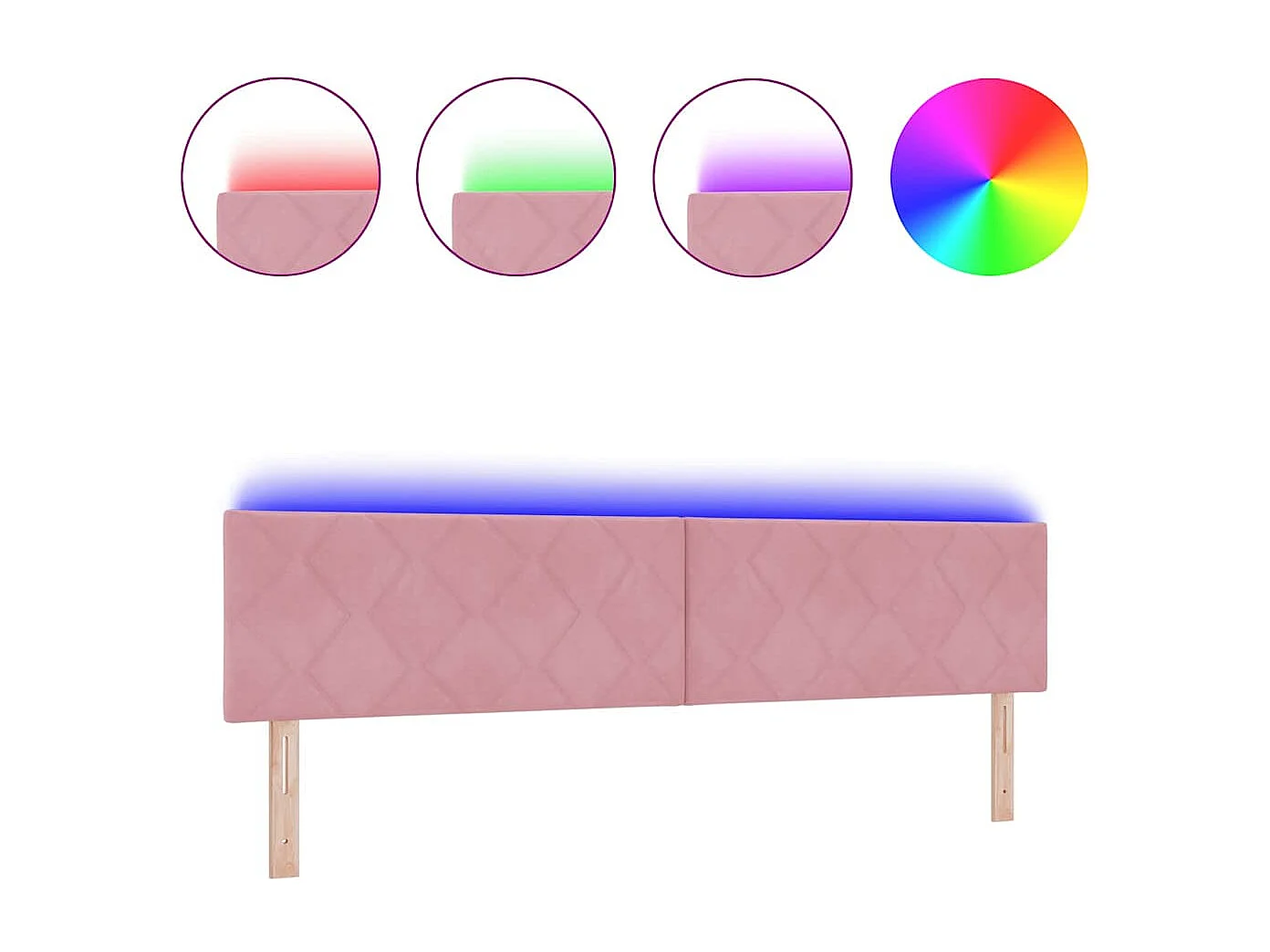 Cabeceira LED com luzes de tira LED Manual Rosa 200 cm Veludo