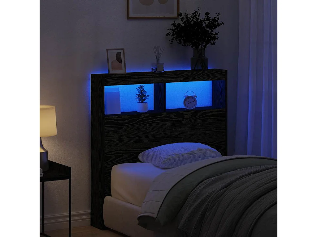 Armoire tête de lit avec LED chêne noir 100x17x102 cm