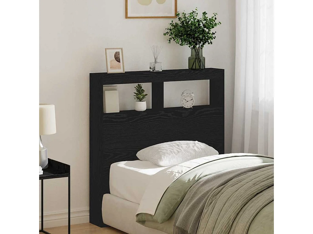Armoire tête de lit avec LED chêne noir 100x17x102 cm