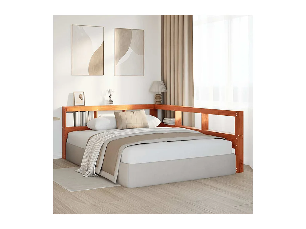 Estante cabeceira forma de L 150 cm pinho maciço castanho-mel