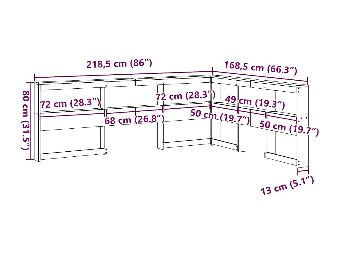 Estante cabeceira forma de L 150 cm pinho maciço castanho-mel