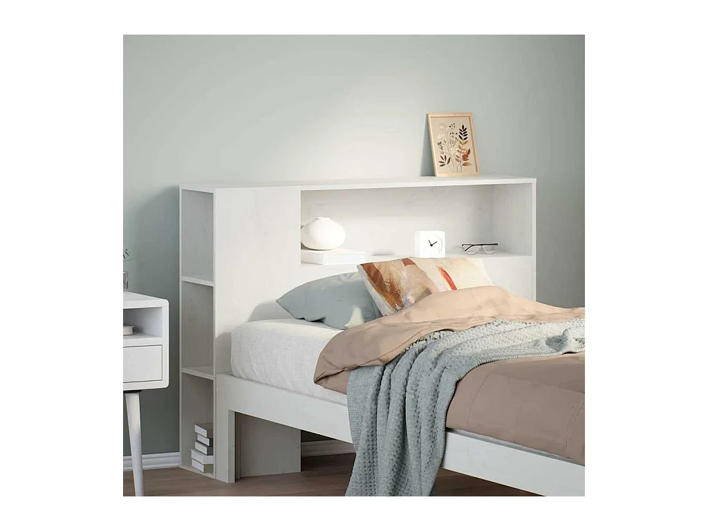 Cabecero de cama almacenaje madera maciza pino blanco 90 cm