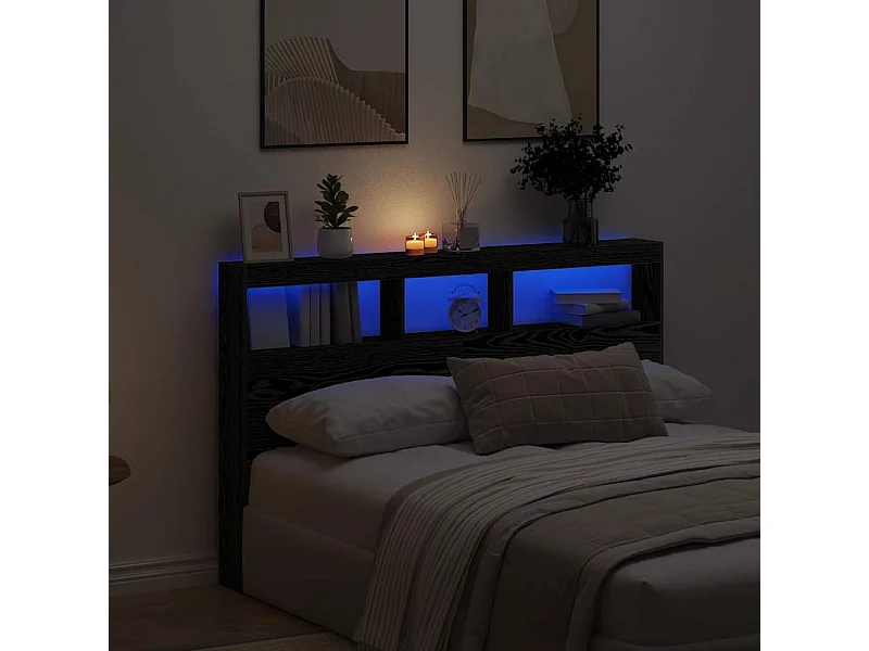 Cabecero de cama con LED roble negro 160x17x102 cm