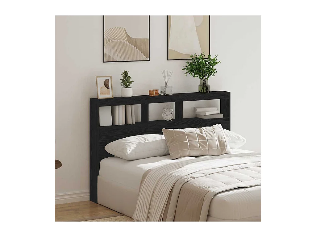 Cabecero de cama con LED roble negro 160x17x102 cm