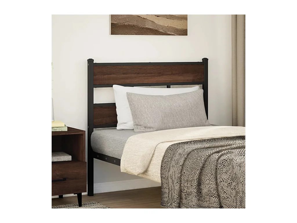 Tête de lit chêne marron 90 cm acier et bois d'ingénierie