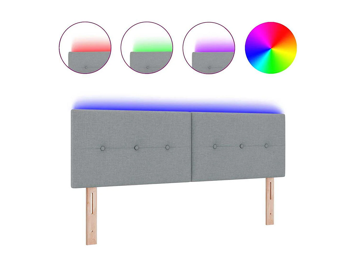 Tête de Lit LED avec des lumières à LED Gris clair 160 cm tissu