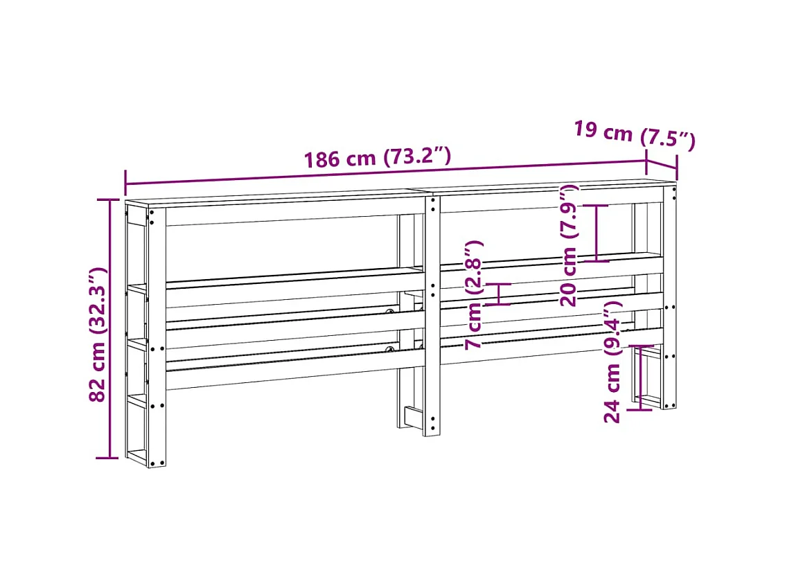 Tête de lit avec étagères marron cire 180 cm bois massif de pin