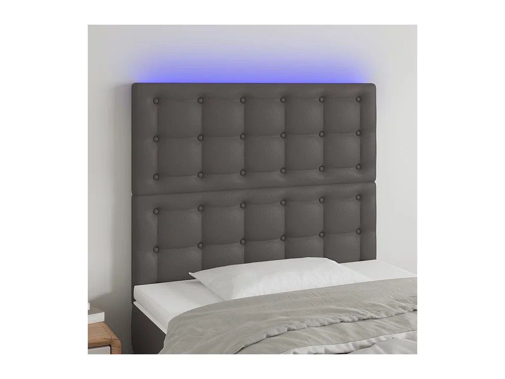 Cabecero con luces LED cuero sintético gris 80x5x118/128 cm