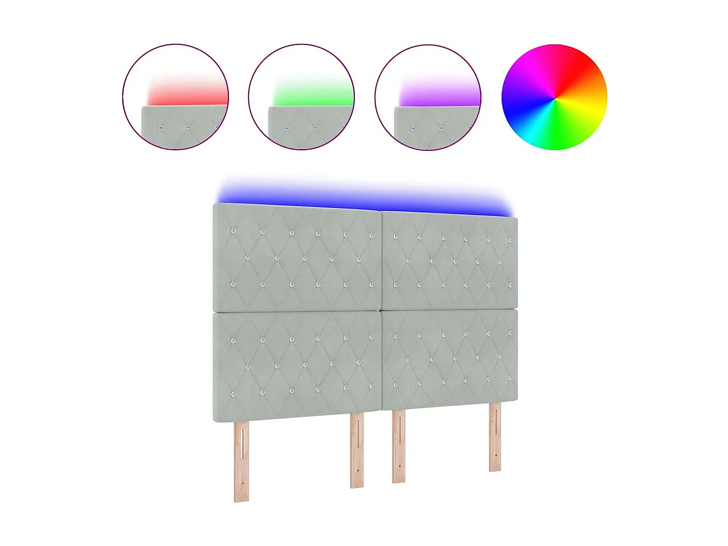 Tête de Lit LED Argyle Gris clair 144 cm Velours