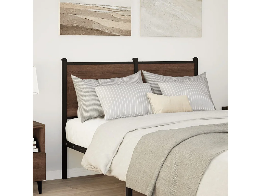 Cabecero de madera de ingeniería y acero marrón roble 120 cm