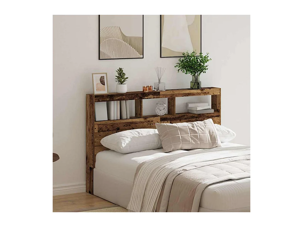 Armoire tête de lit avec LED vieux bois 160x17x102 cm