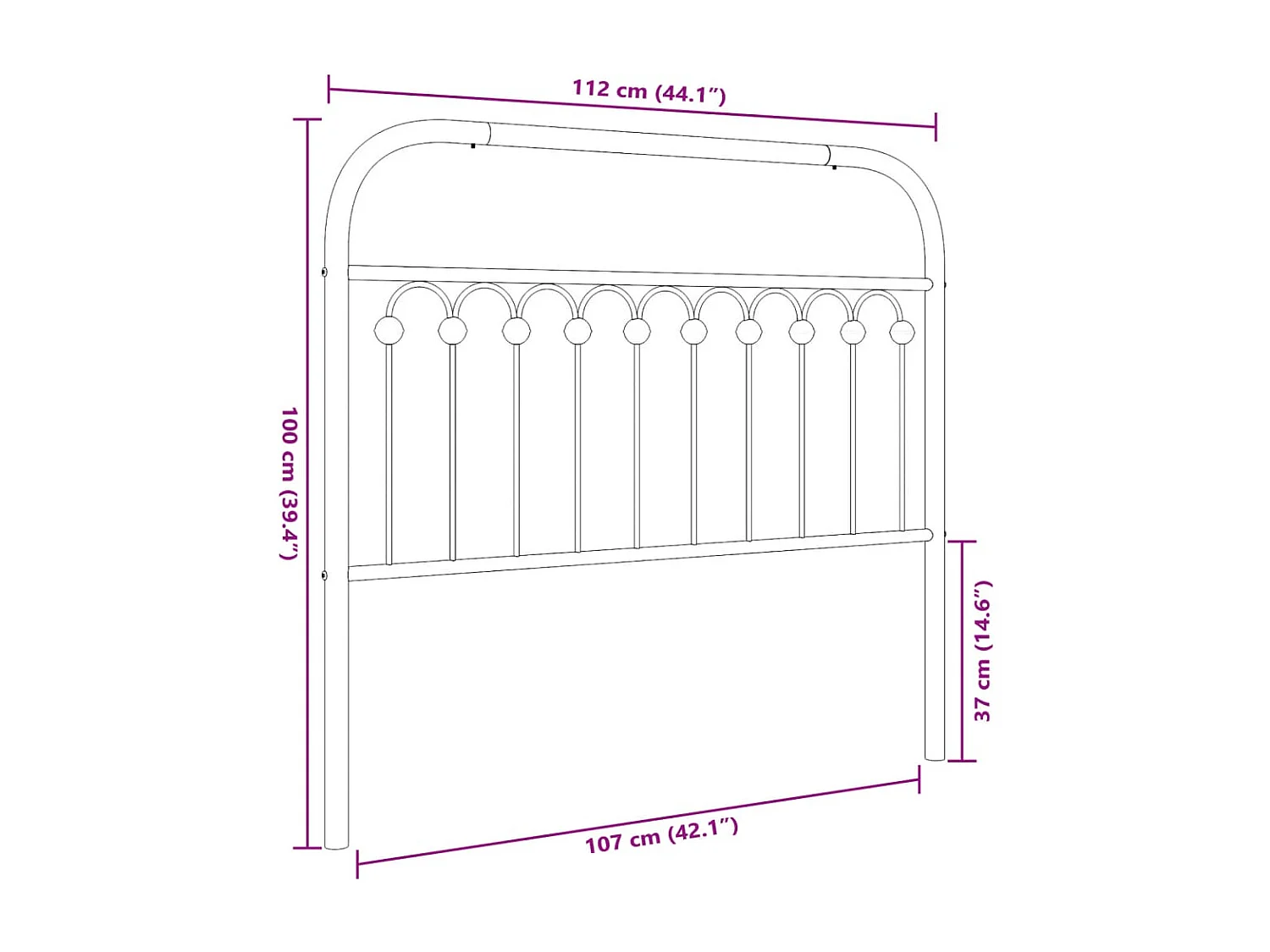 Tête de lit métal noir 107 cm