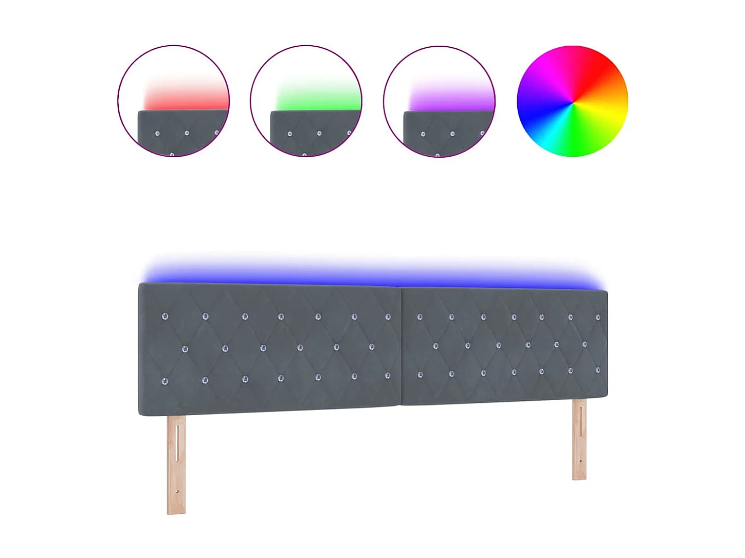 Cabecero LED Argyle con cabecera Gris oscuro 90 cm Terciopelo