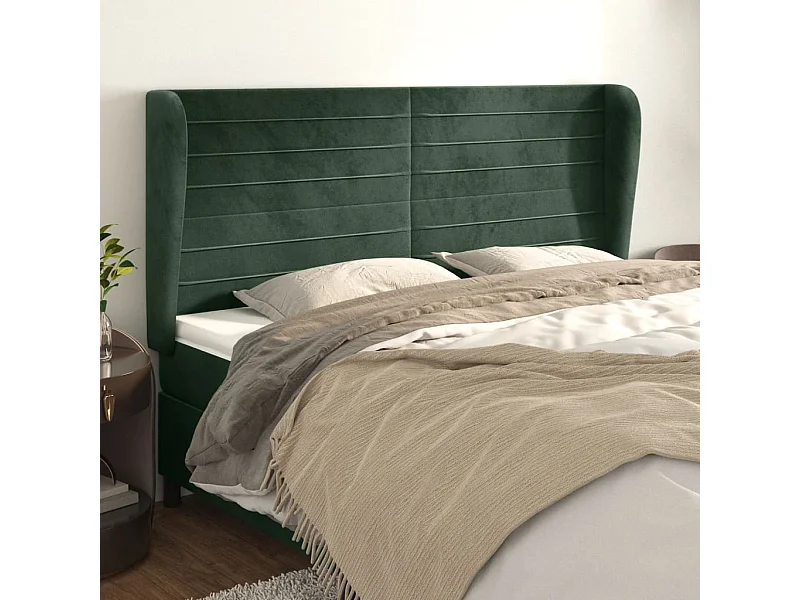 Tête de lit avec oreilles Vert foncé 163x23x118/128 cm Velours