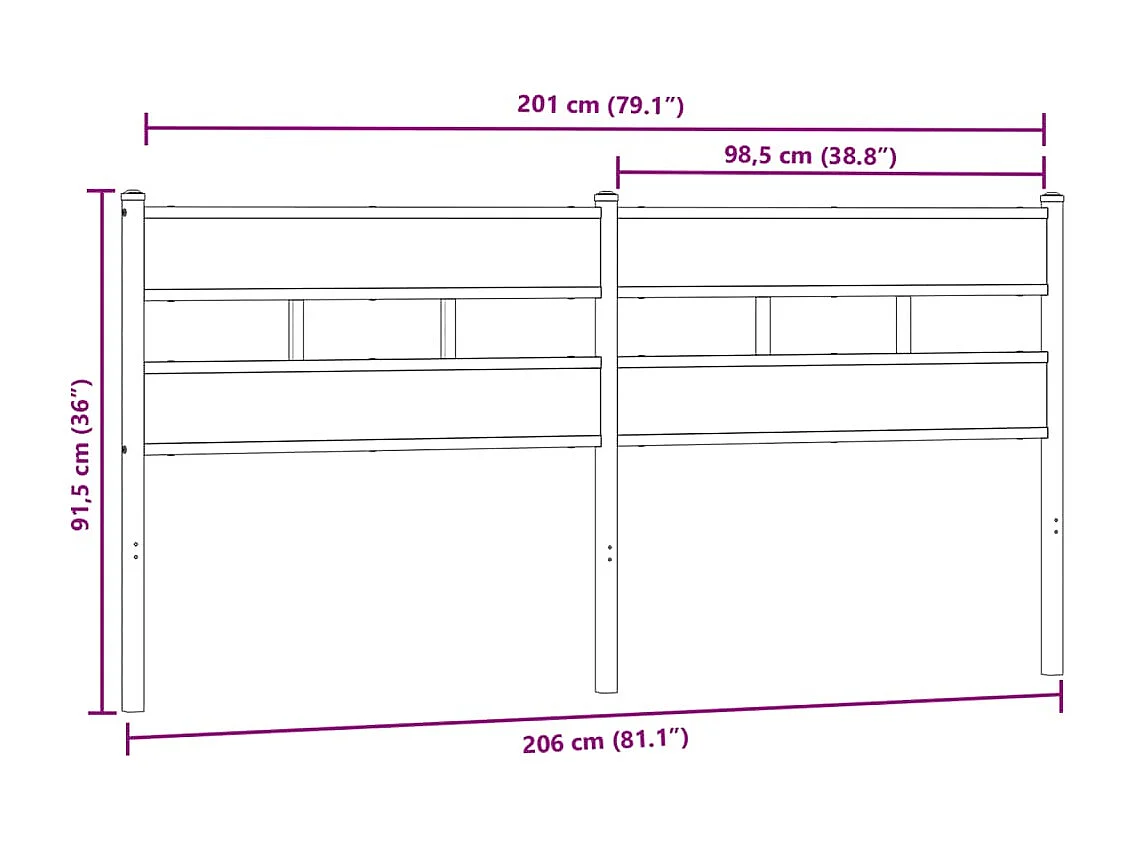 Tête de lit chêne fumé 200 cm fer et bois d'ingénierie