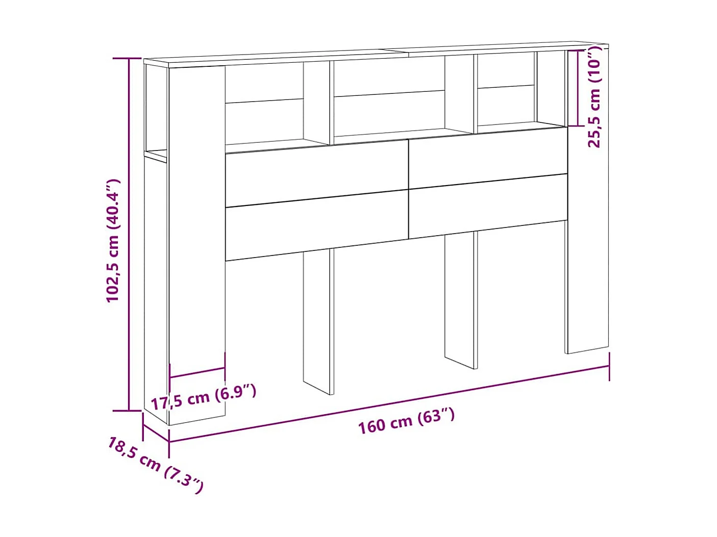 Hoofdeinde Kast Zwart eiken 160 x 19 x 104.5 cm Bewerkt hout