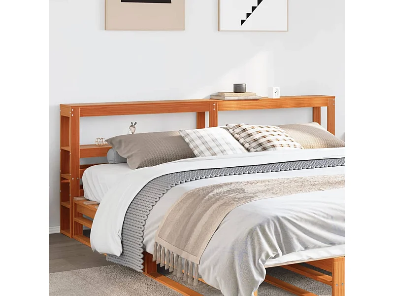 Cabecero de cama con estantes madera maciza pino marrón 200 cm