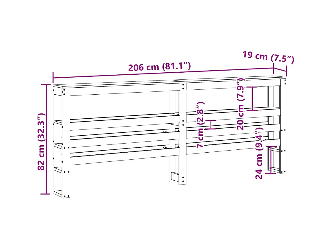 Tête de lit avec étagères marron cire 200 cm bois massif de pin