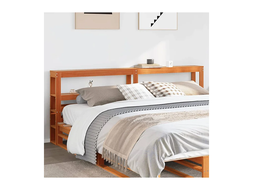 Tête de lit avec étagères marron cire 200 cm bois massif de pin