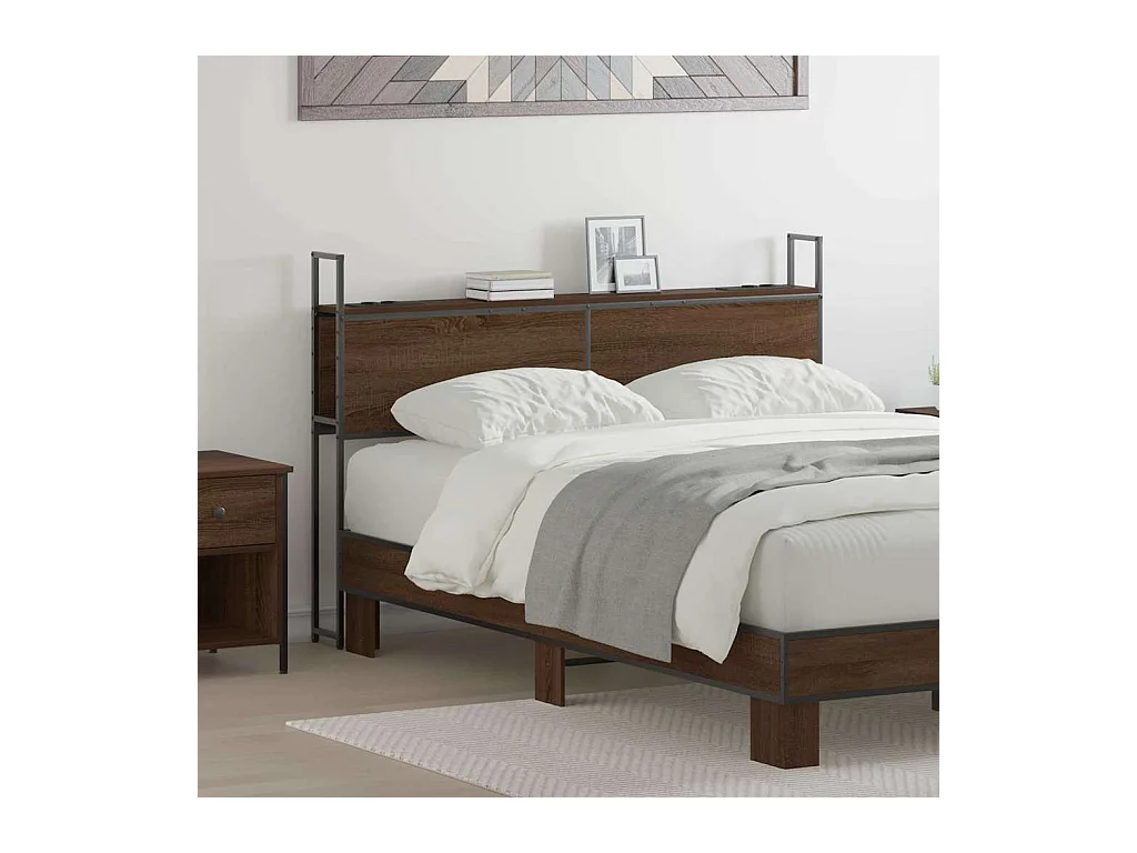 Tête de lit avec Station de Charge Chêne marron