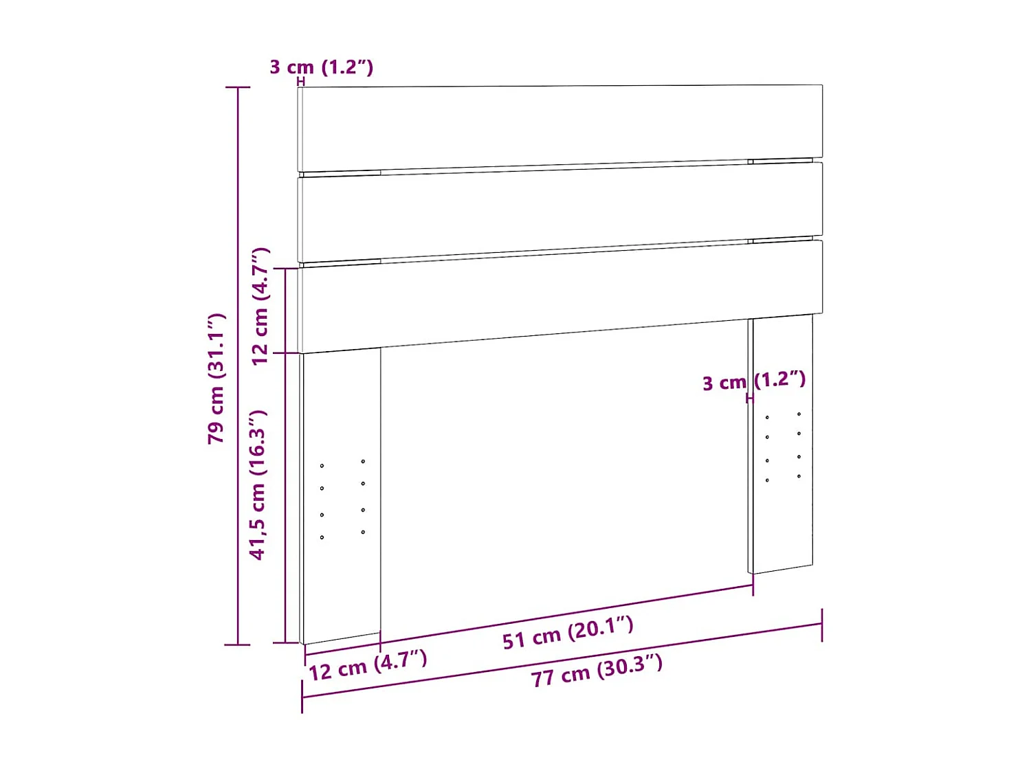 Tête de lit 75 cm bois massif de chêne