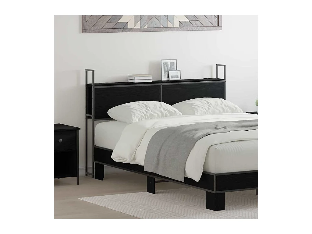 Tête de lit avec Station de Charge Chêne noir 135 cm