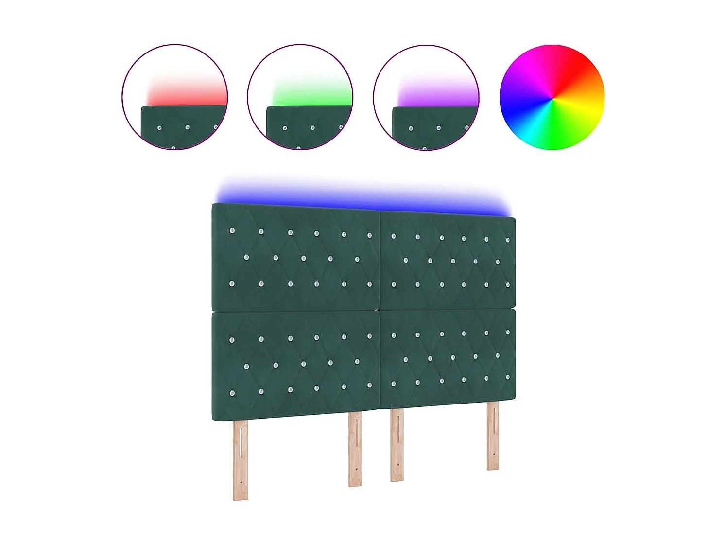 Tête de Lit LED Argyle Vert foncé 144 cm Velours