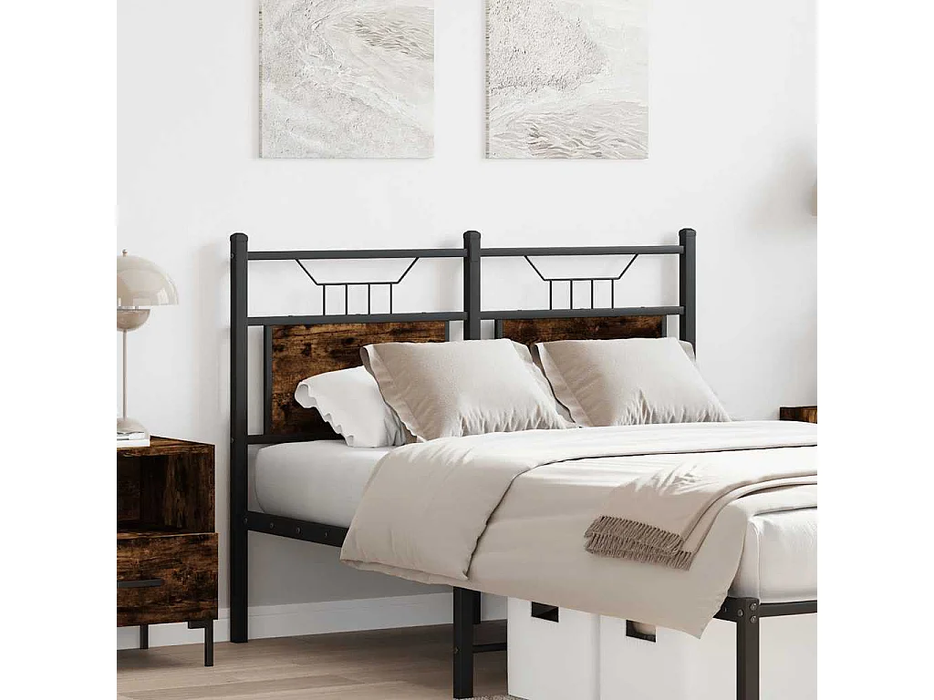 Tête de lit chêne fumé 120 cm bois d'ingénierie et acier
