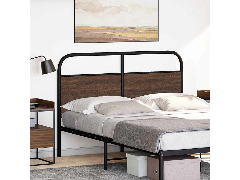 Tête de lit chêne marron 140 cm acier et bois d'ingénierie