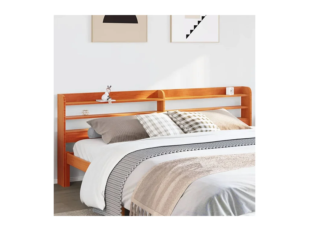 Tête de lit avec étagères marron cire 180 cm bois massif de pin