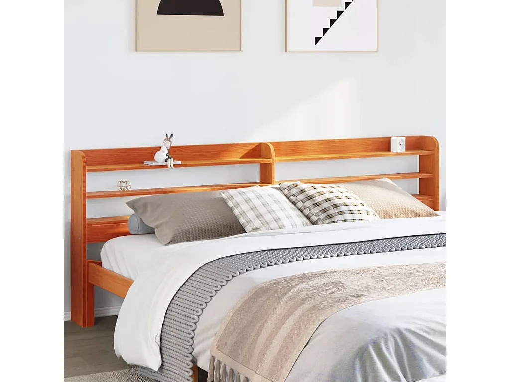 Cabecero de cama con estantes madera maciza pino marrón 180 cm