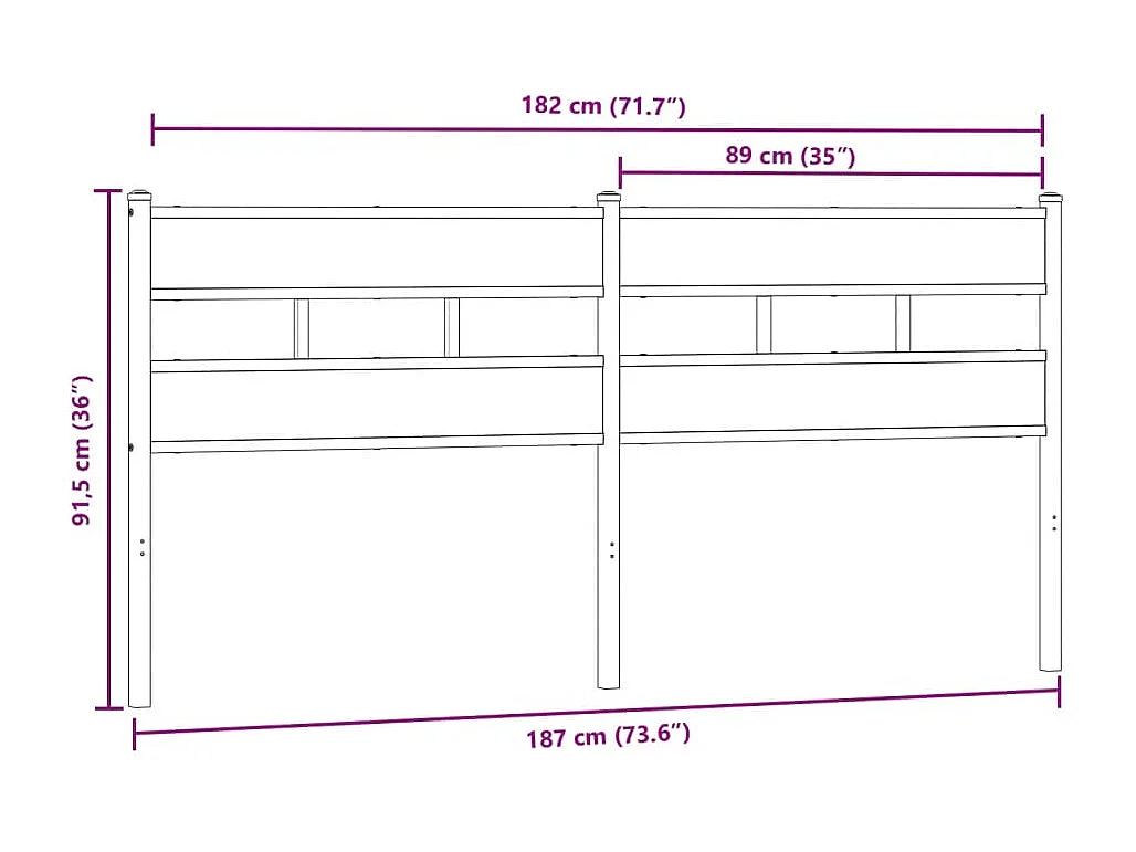 Tête de lit chêne sonoma 180 cm fer et bois d’ingénierie