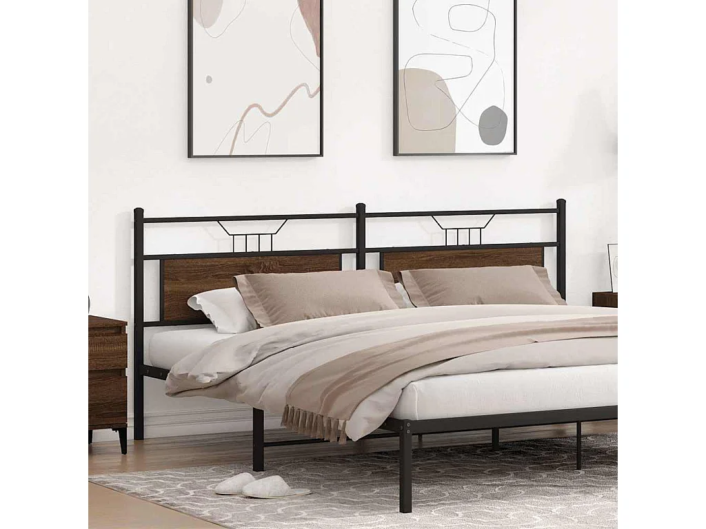 Cabeceira de cama 200cm derivados madeira/aço carvalho castanho