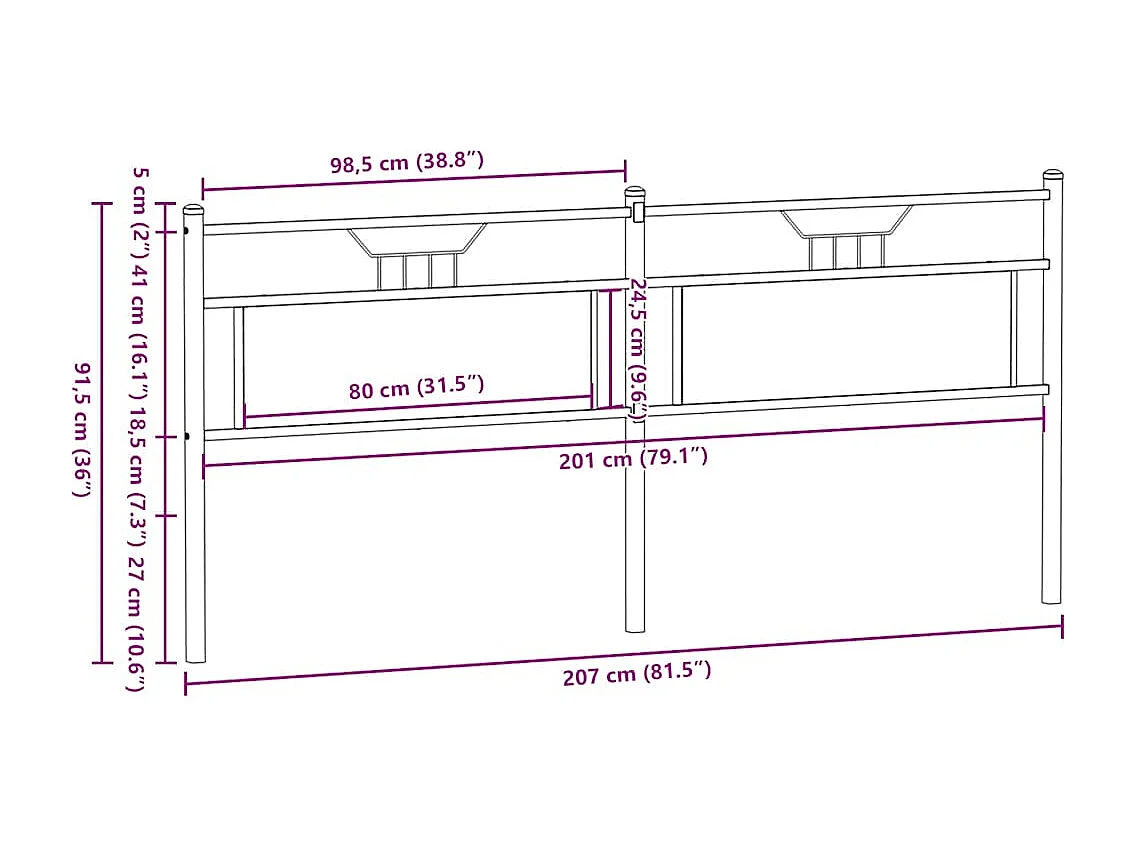 Cabeceira de cama 200cm derivados madeira/aço carvalho castanho