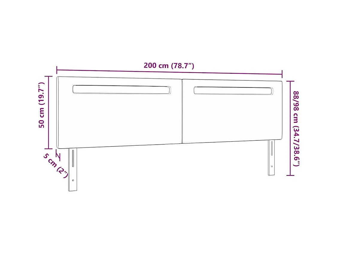 Cabecero con luces de tiras LED con cabecera Gris 200 cm PVC