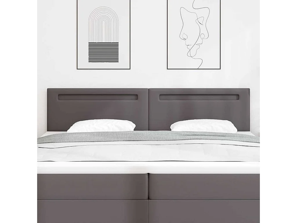 Tête de lit avec des lumières à LED Gris 200 cm PVC
