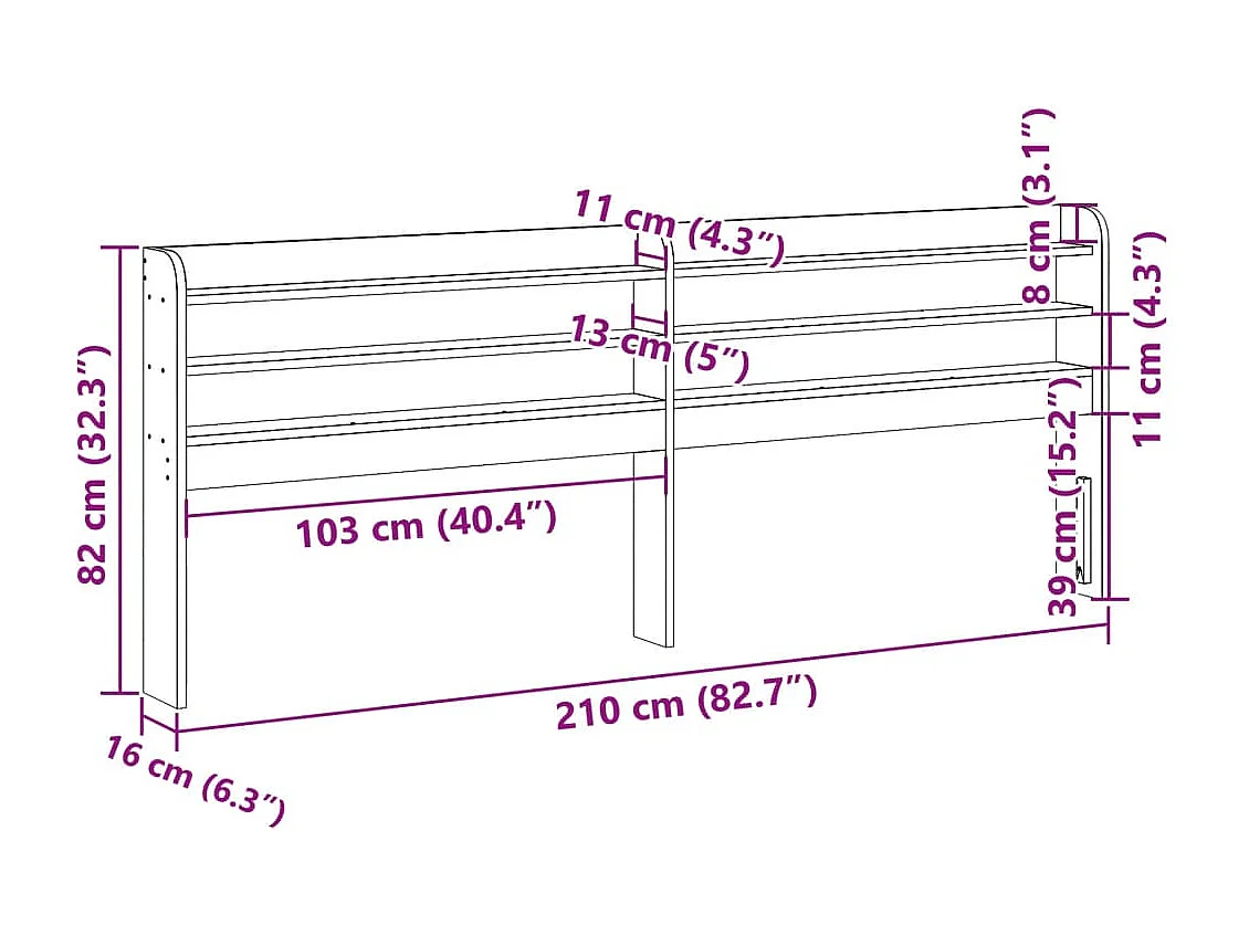 Tête de lit avec étagères marron cire 200 cm bois massif de pin