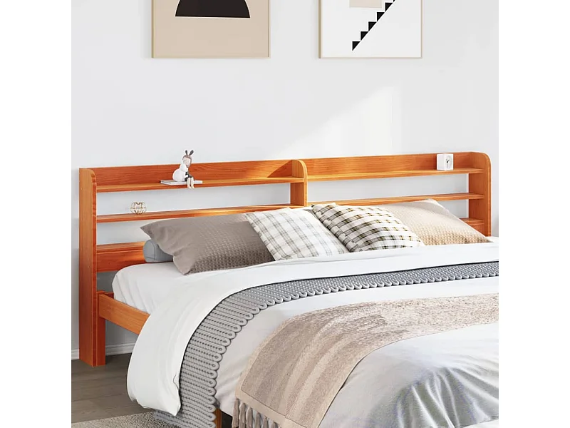 Tête de lit avec étagères marron cire 200 cm bois massif de pin