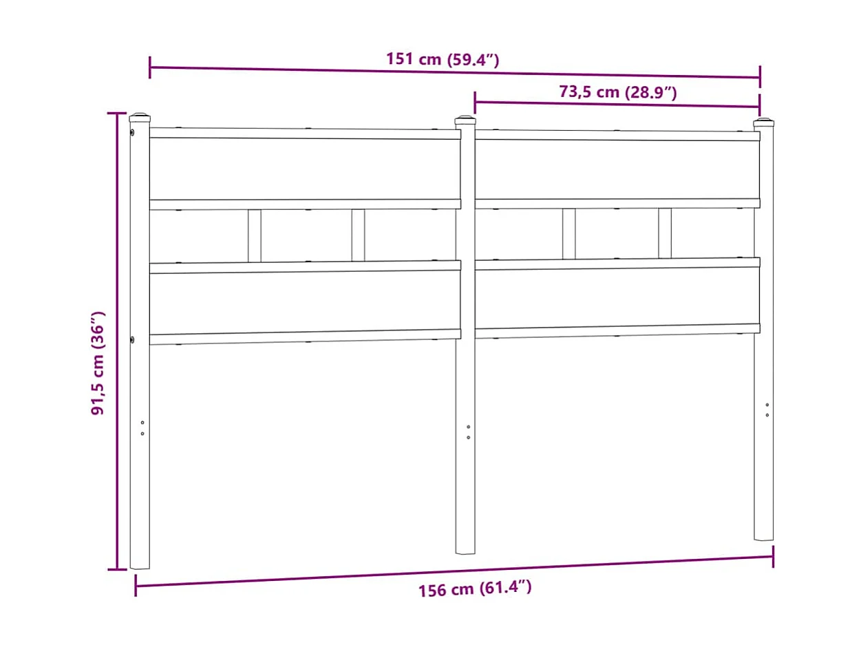 Tête de lit chêne fumé 150 cm fer et bois d'ingénierie