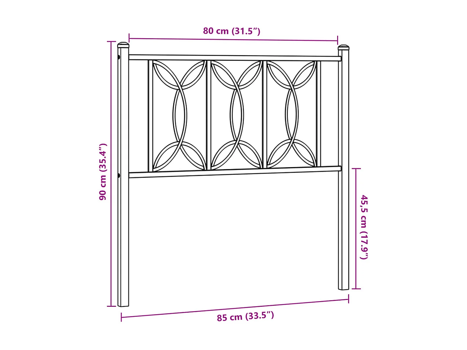 Hoofdbord 80 cm metaal wit