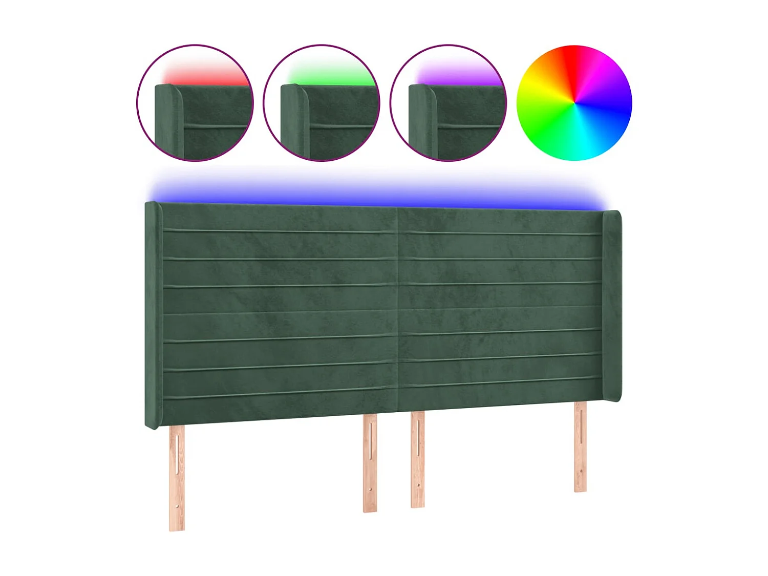 Tête de lit à LED Vert foncé 163x16x118/128 cm Velours