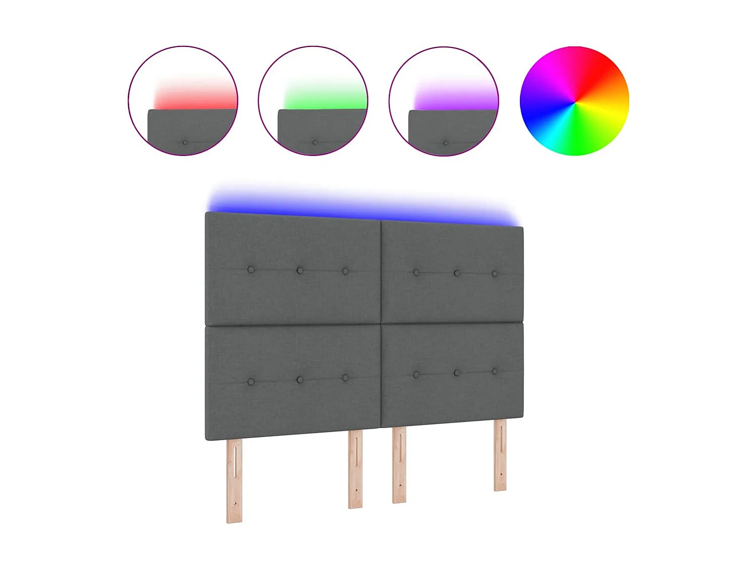 Tête de Lit LED avec des lumières à LED Gris foncé 160 cm tissu