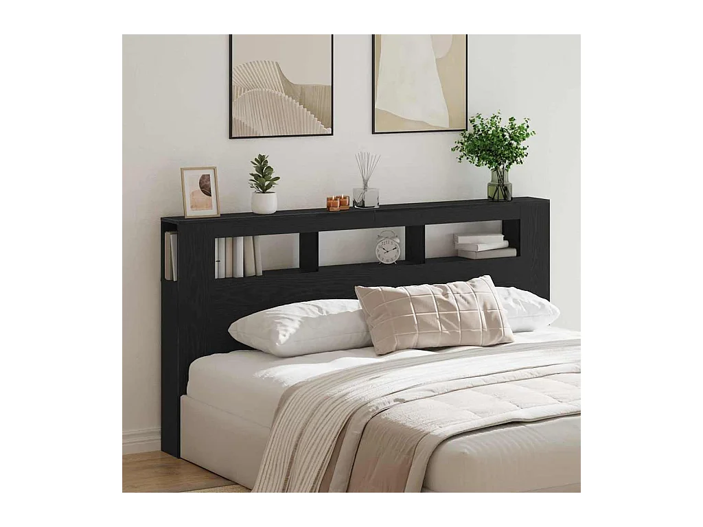 Cabecero LED con estante Roble negro 200 x 18.5 x 103.5 cm