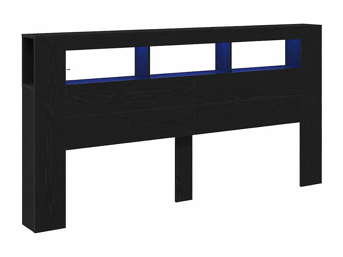 Tête de lit LED avec étagère Chêne noir 200 x 18.5 x 103.5 cm