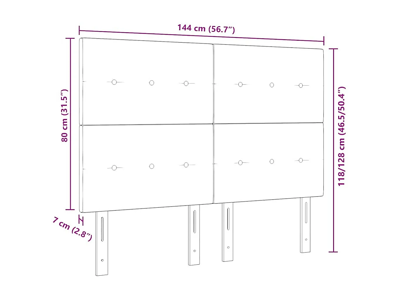 Tête de Lit LED avec des lumières à LED Gris foncé 144 cm tissu